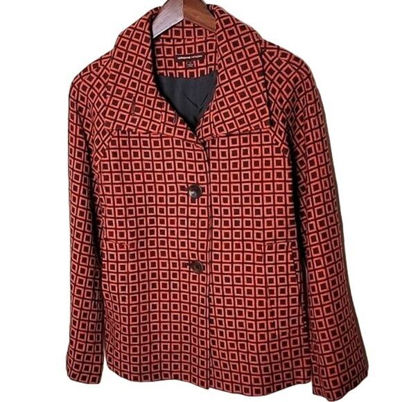 Adrienne Vittadini Womens Retro Print Wool Blend Cape Jacket size 4 Orange - Picture 3 of 15